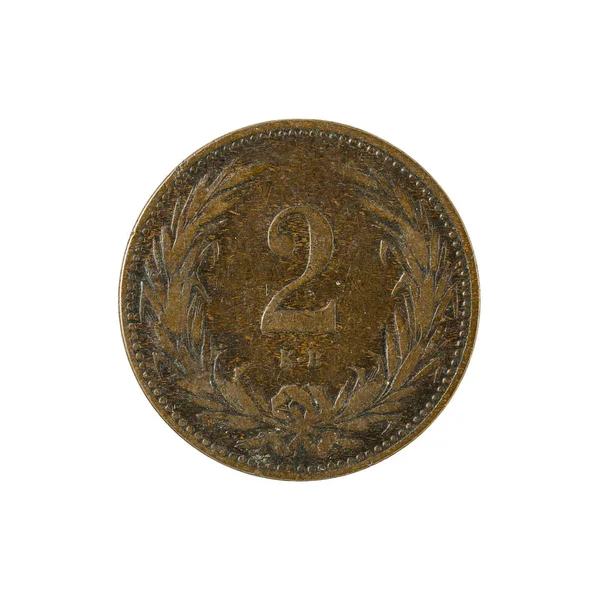 Moneda Dos Forintos Húngaros 1894 Aislada Sobre Fondo Blanco —  Fotos de Stock