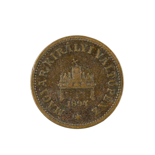 Två Ungerska Forint Mynt 1894 Isolerade Vit Bakgrund — Stockfoto