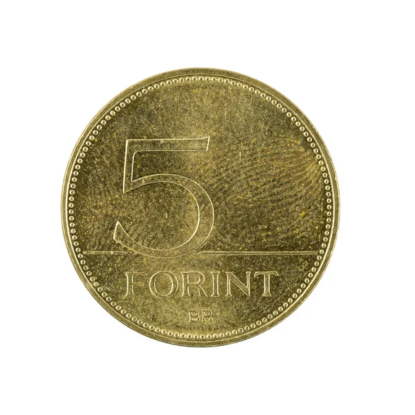 Vijf Hongaarse Forint Coin 2010 Geïsoleerd Witte Achtergrond — Stockfoto