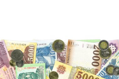 Bazı Macar forint banka notları ve büyüyen ekonomisi ve yatırım kopya alanı ile sikke llustrating