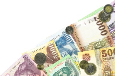 Bazı Macar forint banka notları ve büyüyen ekonomisi ve yatırım kopya alanı ile sikke llustrating