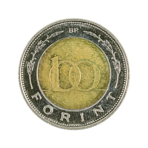 100 Угорський Форинт Монети 1998 Ізольовані Білому Фоні — стокове фото