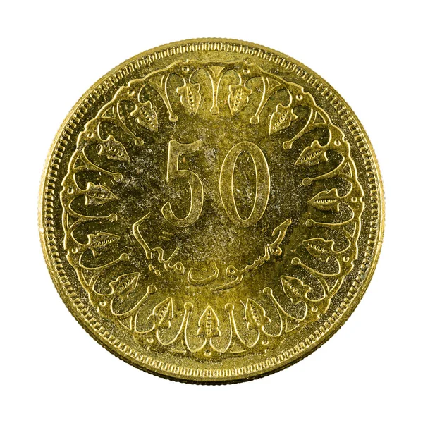 Tunisian Millimes Coin 2013 Isolated White Background — Stock Photo, Image