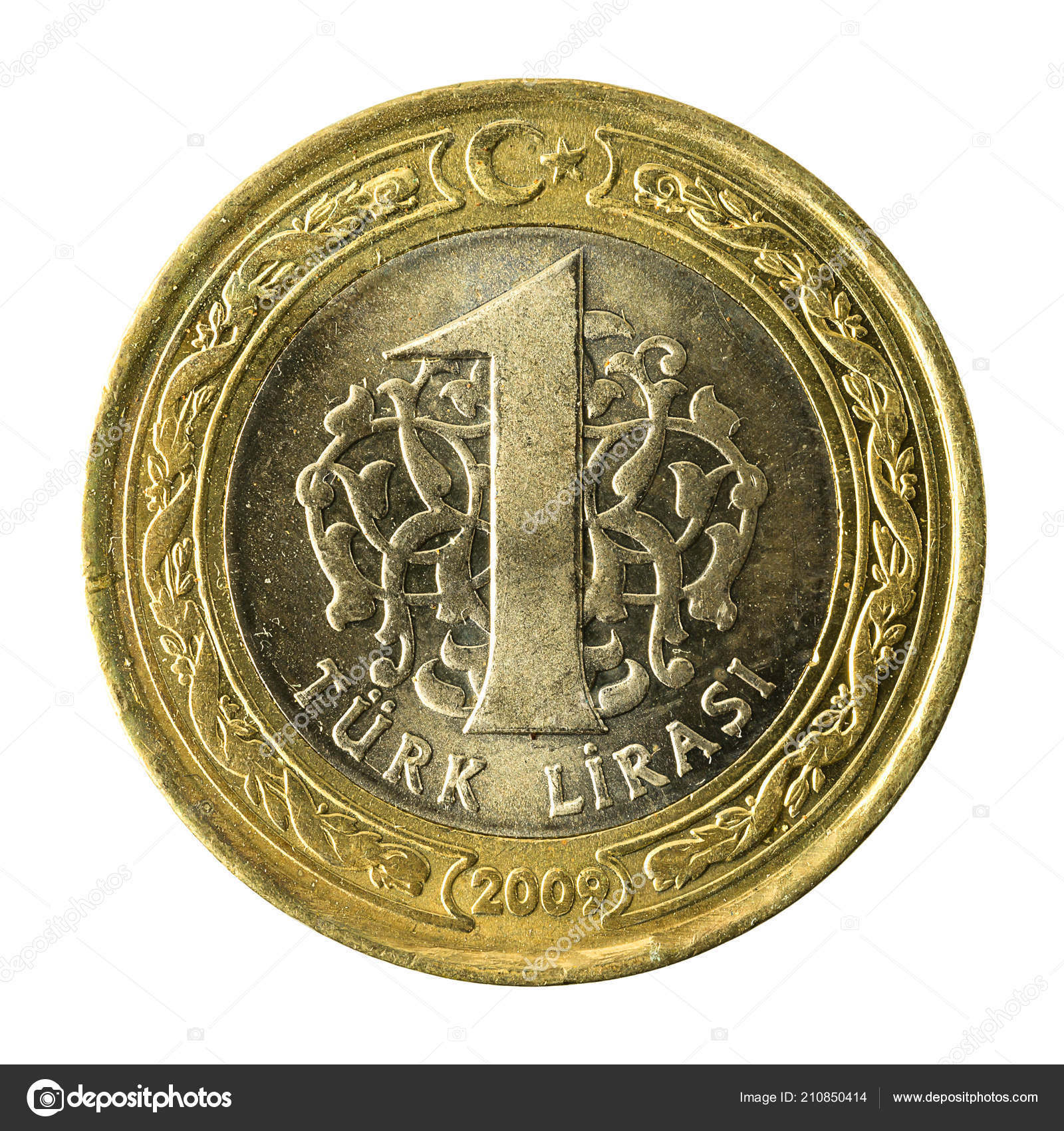 1土耳其里拉硬币2009 正面地被隔绝在白色背景上——图库图片© HenningMarquardt #210850414