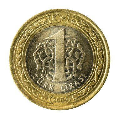 1 Türk Lirası para beyaz arka plan üzerinde izole (2009) yüz