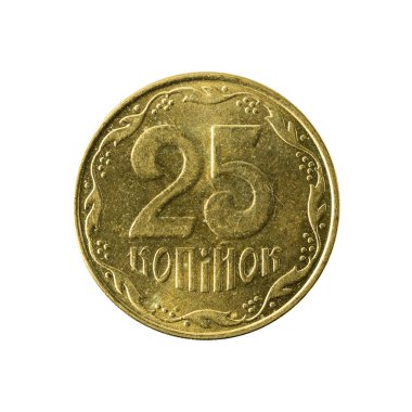 Beyaz arka plan üzerinde izole 25 Ukraynalı kopiyka sikke (2011) ön yüzde