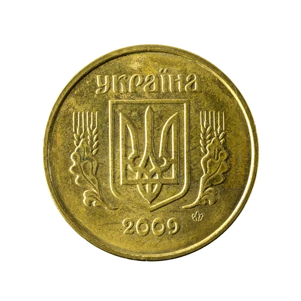 Moneda Kopiyka Ucraniana 2009 Inversa Aislada Sobre Fondo Blanco — Foto de Stock