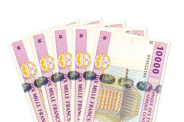 Bazı 10000 Orta Afrika Cfa Frangı banknot ön yüzde