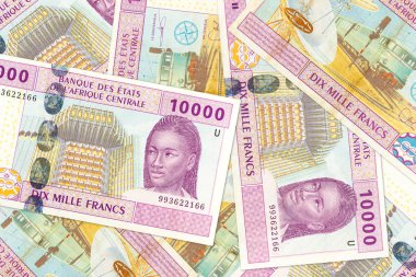 Bazı 10000 Orta Afrika Cfa Frangı banknot ön yüzde