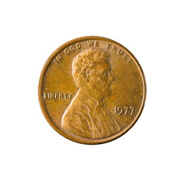 1 ABD cent sikke (1977) ters beyaz arka plan üzerinde izole