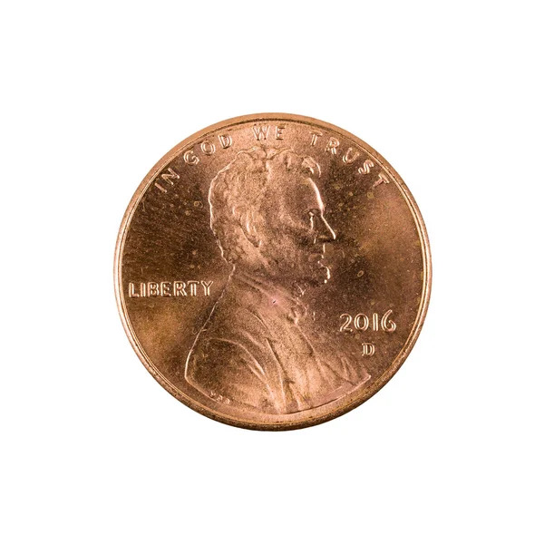 Eine Cent Münze 2016 Isoliert Auf Weißem Hintergrund — Stockfoto