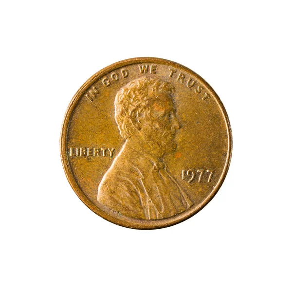 Cent Münze 1977 Rückseitig Isoliert Auf Weißem Hintergrund — Stockfoto