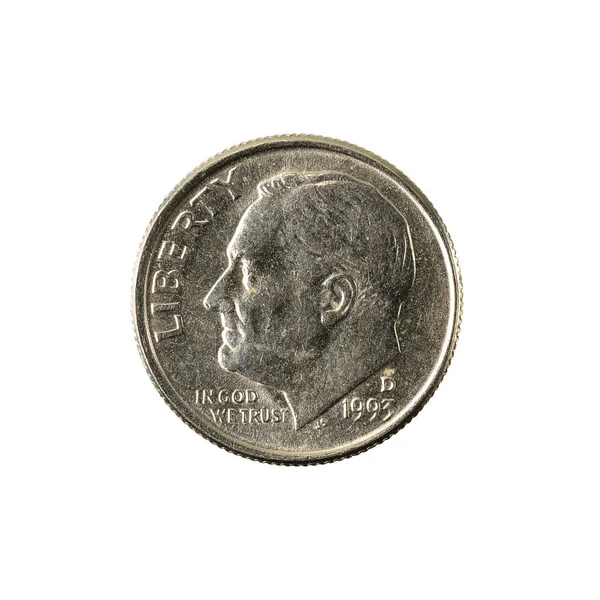 Usa Dime Mynt 1993 Omvänd Isolerad Vit Bakgrund — Stockfoto