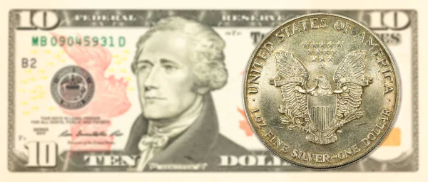 Usa Silver Dollar Mynt Mot Oss Dollar Sedel Åtsidan — Stockfoto