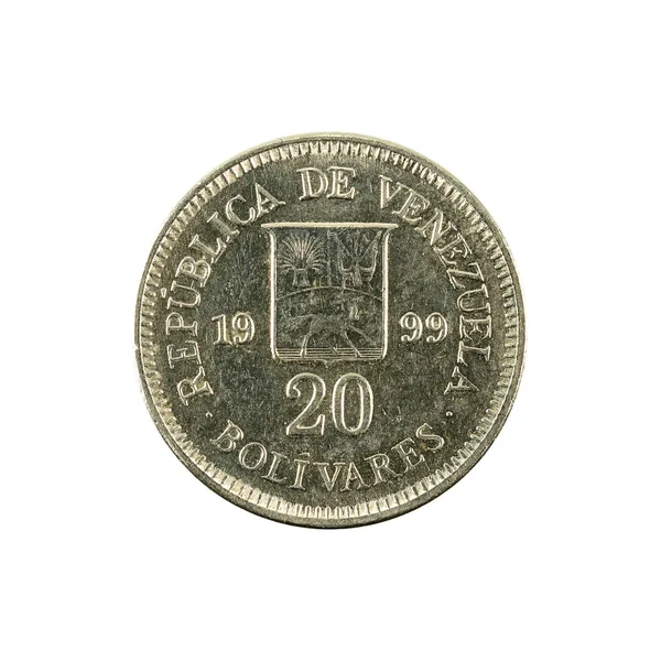 Moneda Bolívar Venezolana 1999 Anverso Aislado Sobre Fondo Blanco —  Fotos de Stock
