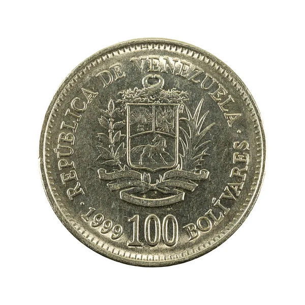 100 ベネズエラ ボリバル コイン 1999 表側白い背景に分離 — ストック写真