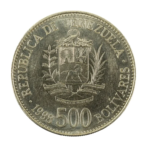 Moneda Bolívar Venezolana 500 1998 Anverso Aislado Sobre Fondo Blanco —  Fotos de Stock