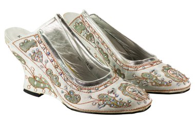 bir çift beyaz Ayakkabı zengin izole üzerinde beyaz arka plan payetli