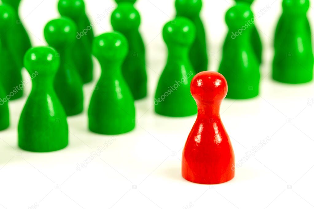 single red halma cone against green halma cones indicating majority ratios and group constelation