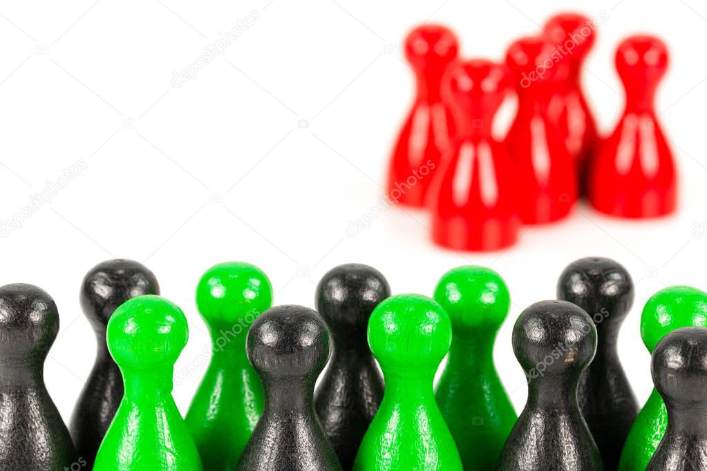 green and black halma cones against red halma cones indicating majority ratios and group constelation