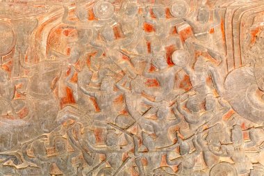 ayrıntı savaş Tanrıların - taş oyma, Angkor Wat, Siem Reap, Kamboçya, Asya