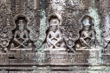 oymalar Preah Han bazı ascetics Preah Khan Tapınağı, Siem Reap, Kamboçya, Asya gösterilen tapınağında bir duvara