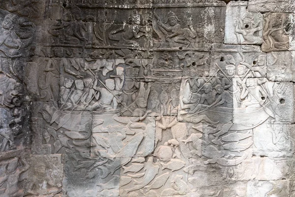 stock image carvings on a wall in Angkor Thom temple showing everyday scenes, Siem Reap, Cambodia, Asia