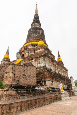 Buda heykelleri ve stupa Wat Yai Chai Mongkon, Ayutthaya, Tayland, Asya