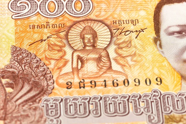 Detail Líci Bankovky 100 Kambodžský Riel — Stock fotografie