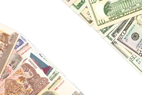 Kamboçyalı riel ve bize-Amerikan Doları banknot kopya alanı ile ikili ekonomik ilişkilerin gösteren