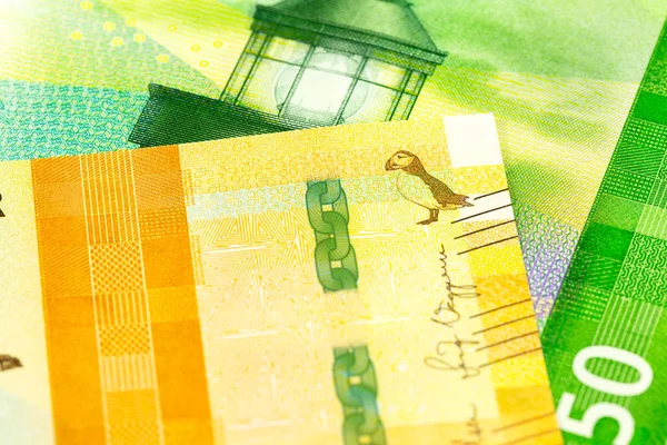 detail of a new 500 an a 50 norwegian krone banknote obverse