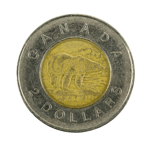 2 canadian dollar coin (1996) reverse isolated on white backgrou