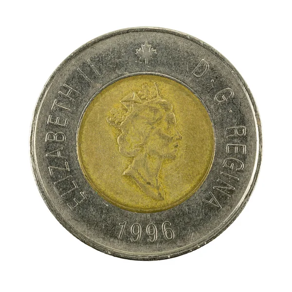 Moneda de 2 dólares canadienses (1996) anverso aislado sobre fondo blanco —  Fotos de Stock