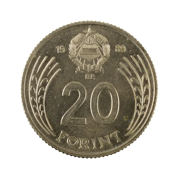 20 moeda húngara forint (1989) anverso isolado no branco backgr — Fotografia de Stock