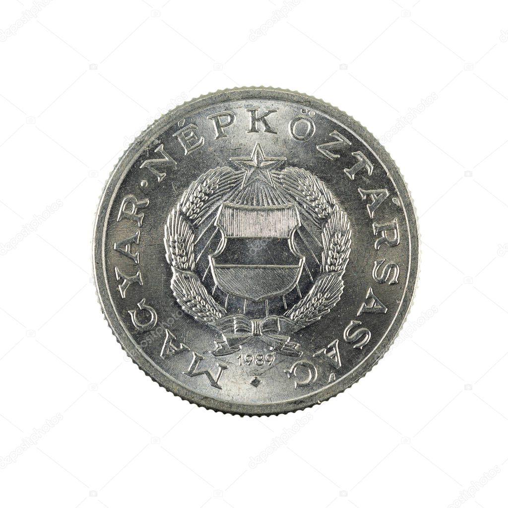 1 hungarian forint coin (1989) reverse isolated on white backgro