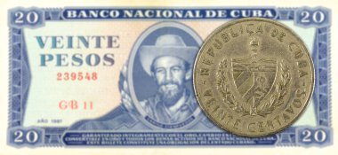 20 küba pezosu banknot karşı 20 küba centavo sikke