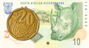 10 güney Afrika rand bankasına karşı 20 güney Afrika aforika sikkesi