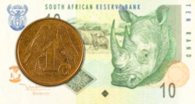 10 güney Afrika rand bankn karşı 1 güney Afrika aforika sikke