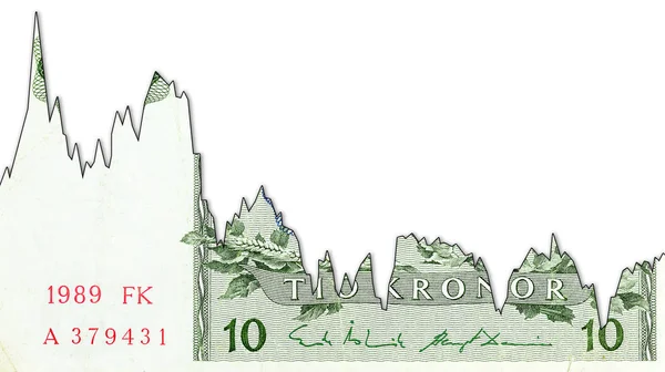 10 swedish krona bank note decline graph indicating exchange rat — Stock Photo, Image