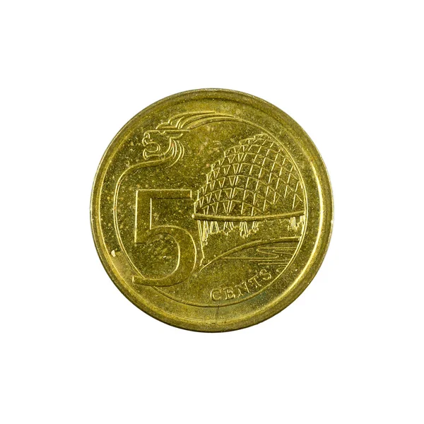 5 Singapore cent Coin (2013) voorzijde geïsoleerd op witte backgroun — Stockfoto