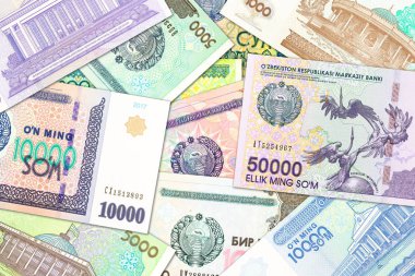 büyüyen ekonomiyi gösteren özbek Som banknotları bir sürü