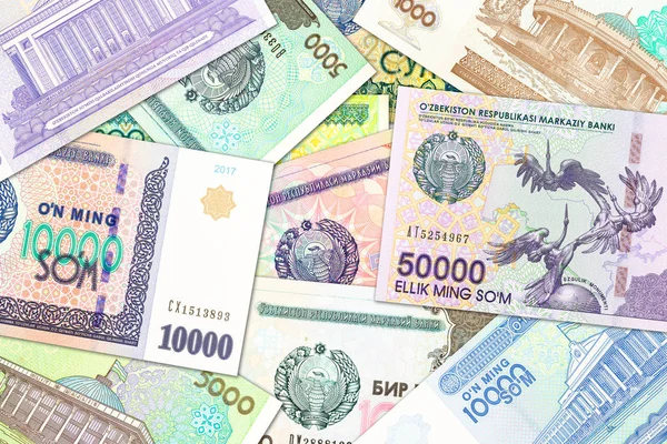 büyüyen ekonomiyi gösteren özbek Som banknotları bir sürü