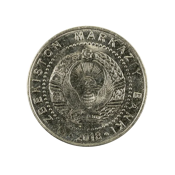 100 Uzbek Som Coin (2018) fordított izolált fehér alapon — Stock Fotó