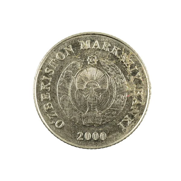 1 Oezbeekse som munt (2000) omgekeerde geïsoleerd op witte achtergrond — Stockfoto