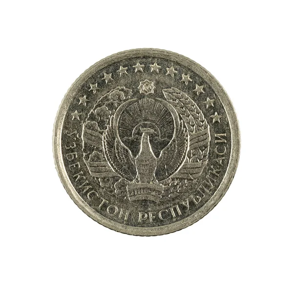 10 Oezbeekse tiyin munt (1994) omgekeerde geïsoleerd op witte achtergrond — Stockfoto