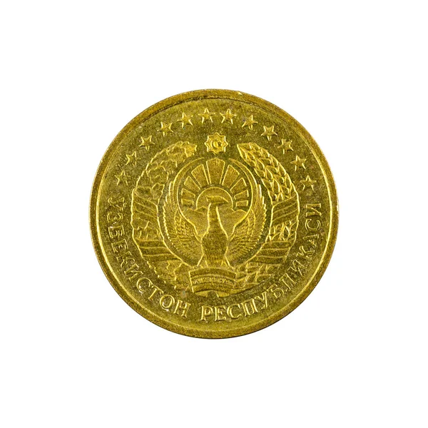 1 uzbecka moneta tiyin (1994) odwrócona na białym tle — Zdjęcie stockowe