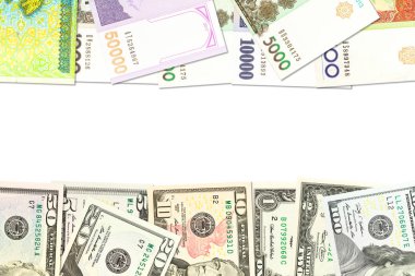 Bazı özbek som banknotlarına ve ABD Doları banknotlarına bila