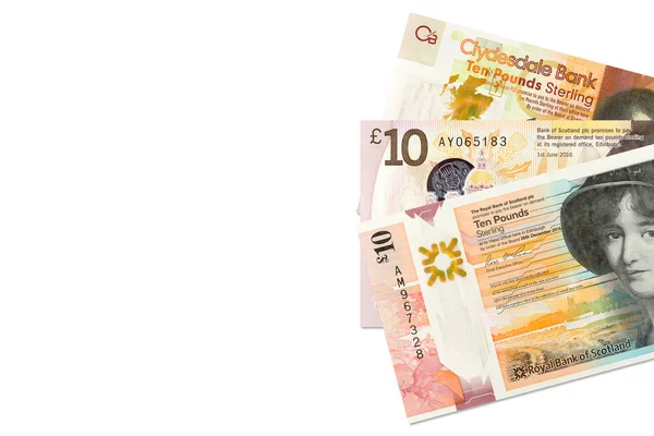 Tres billetes diferentes de 10 libras esterlinas emitidos por Escocia — Foto de Stock