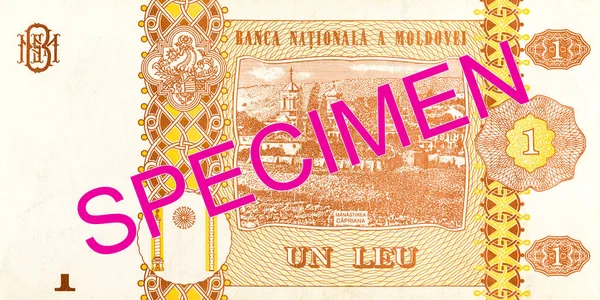 1 moldovan leu banknote reverse specimen — Stock Photo, Image