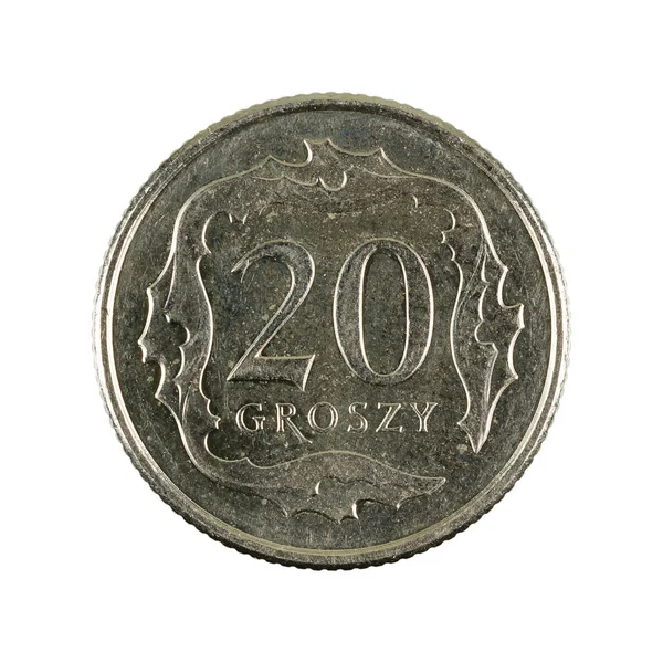 20 polska Groszy Coin (2018) obvers isolerad på vit bakgrunds — Stockfoto